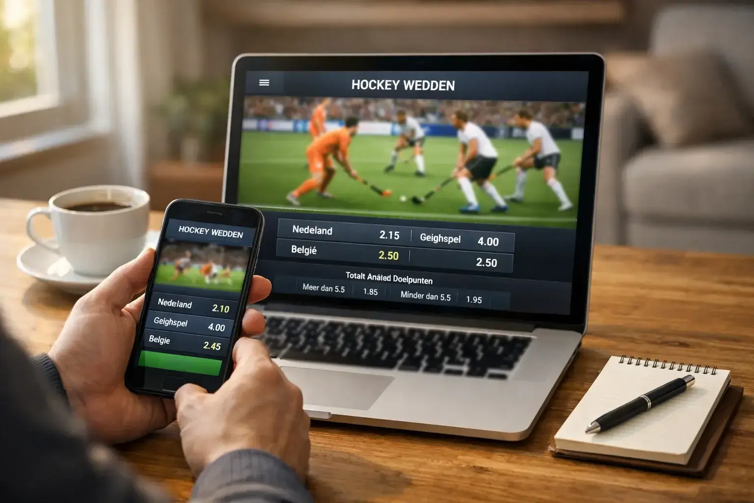 Beste hockey bookmakers Nederland vergelijken op laptop en telefoon