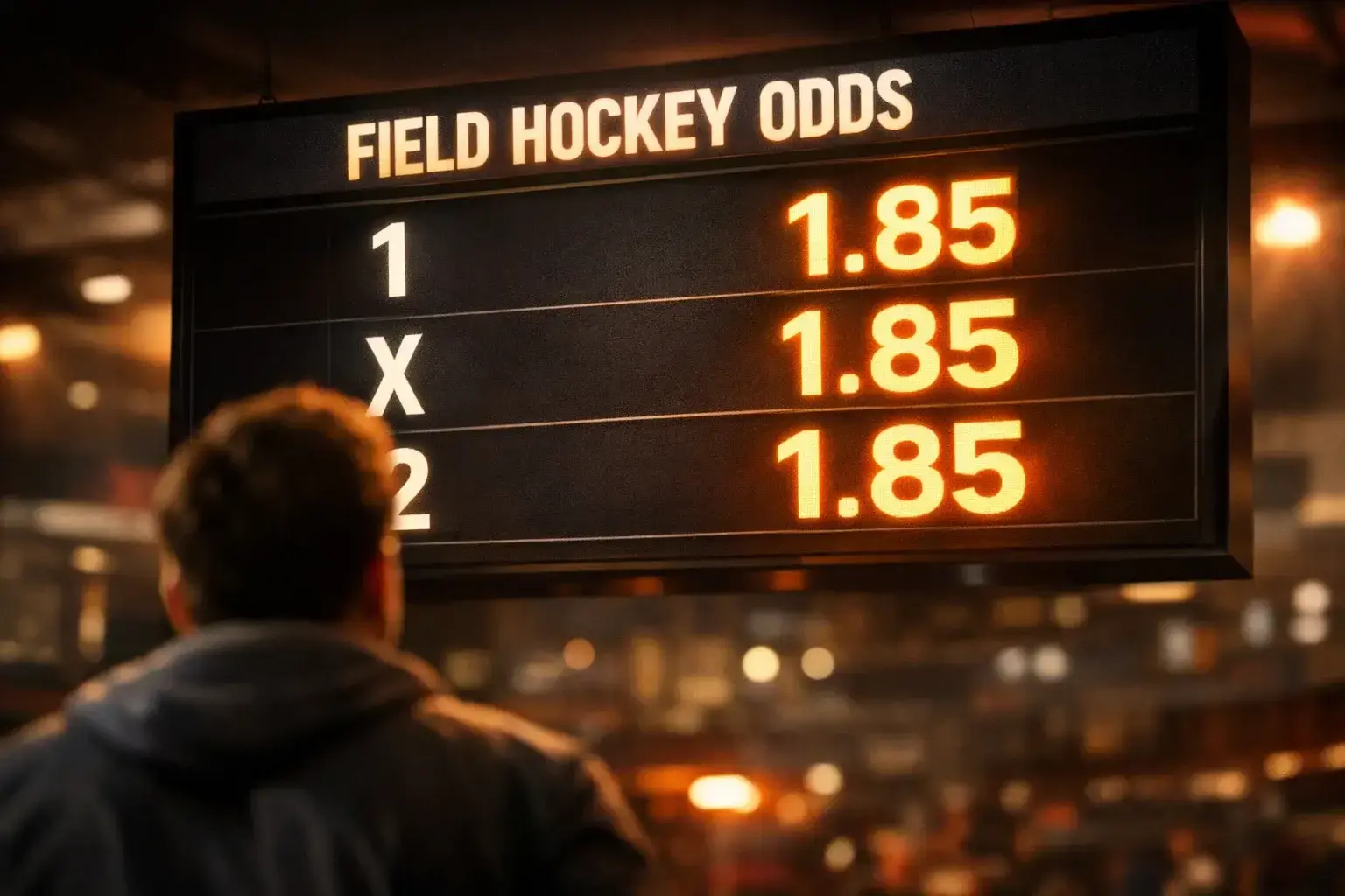 Hockey odds en quoteringen op een scherm bij een veldhockeyveld