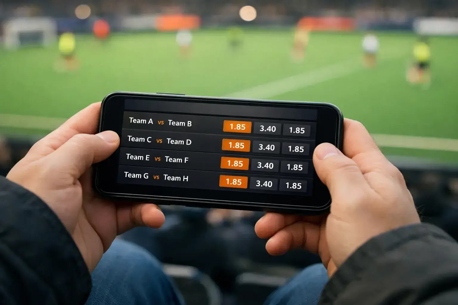 Smartphone met hockey quoteringen en odds op het scherm