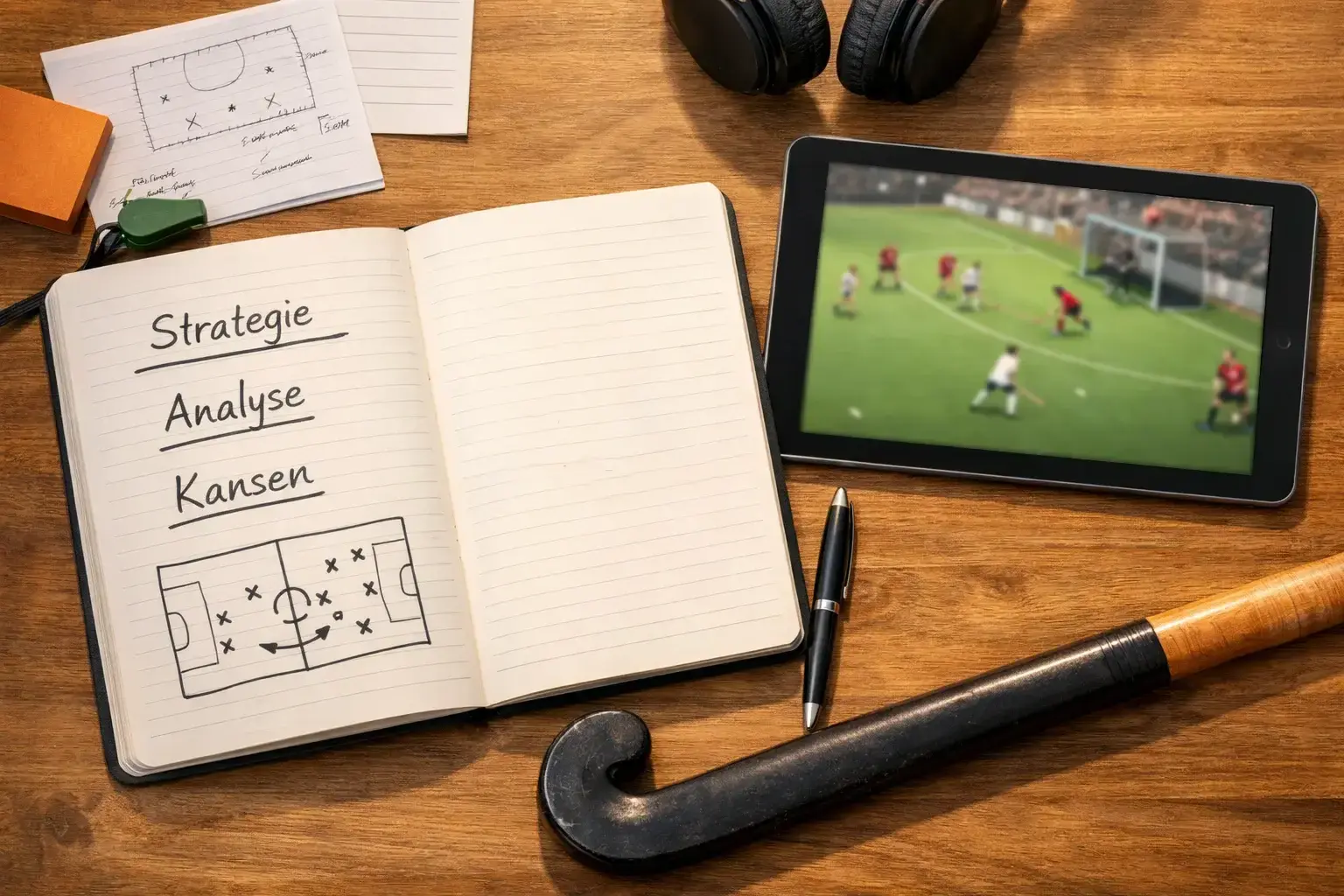 Hockey wedden strategie met notitieblok en veldhockey analyse